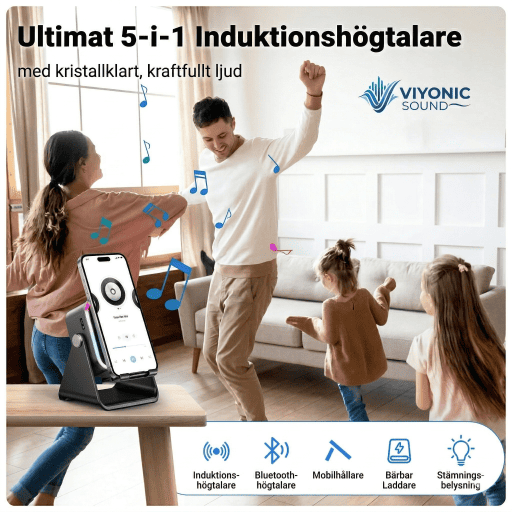 SoundStand Pro™ | Induktiv 5-i-1 trådlös högtalare, telefonhållare och laddare. En enhet. Noll röra.